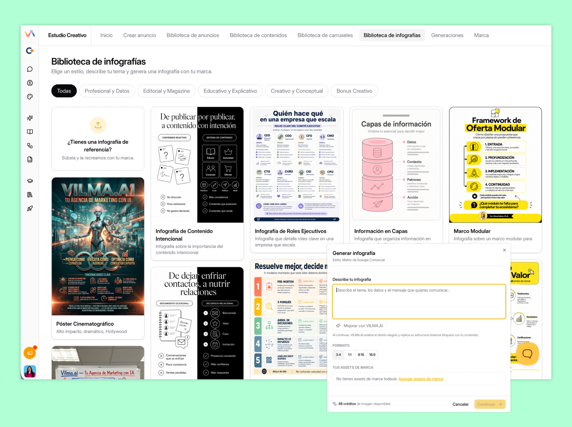 Biblioteca de infografías en Vilma.AI
